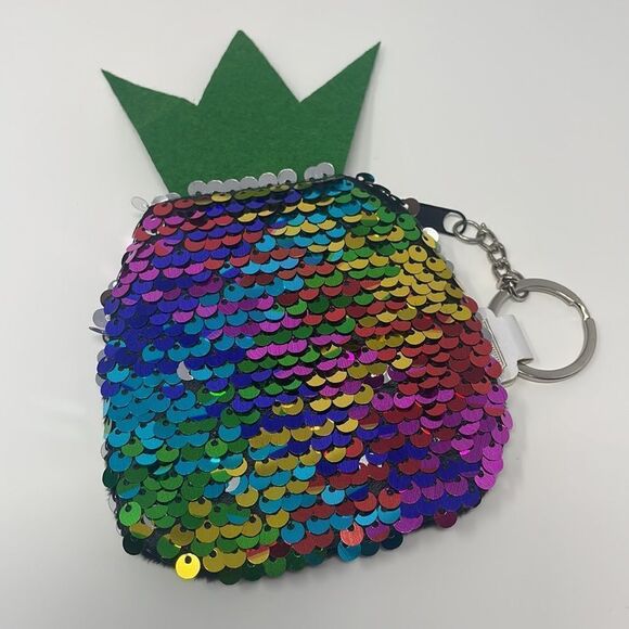 Pineapple Colorful Sequin Mini Coin Purse Keychain - Picture 5 of 7